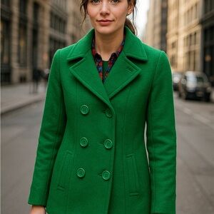 Delia’s Green Wool Blend Pea Coat Double Breasted Classic Jacket Women’s Size S